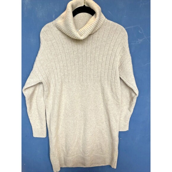 Madewell Womens Medium Sweater Turtleneck Shirt Top Hickory Cream Wool Blend - Picture 1 of 6